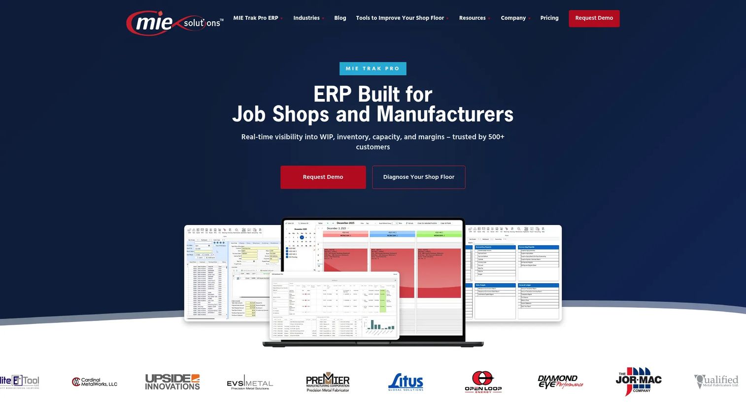 MIE Trak Pro manufacturing ERP homepage