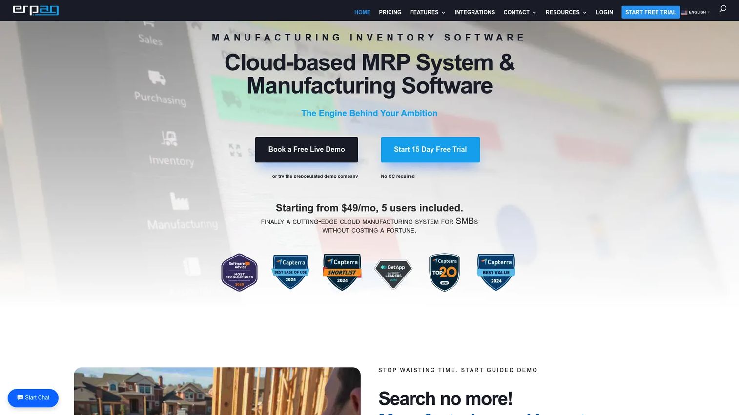 ERPAG cloud ERP homepage