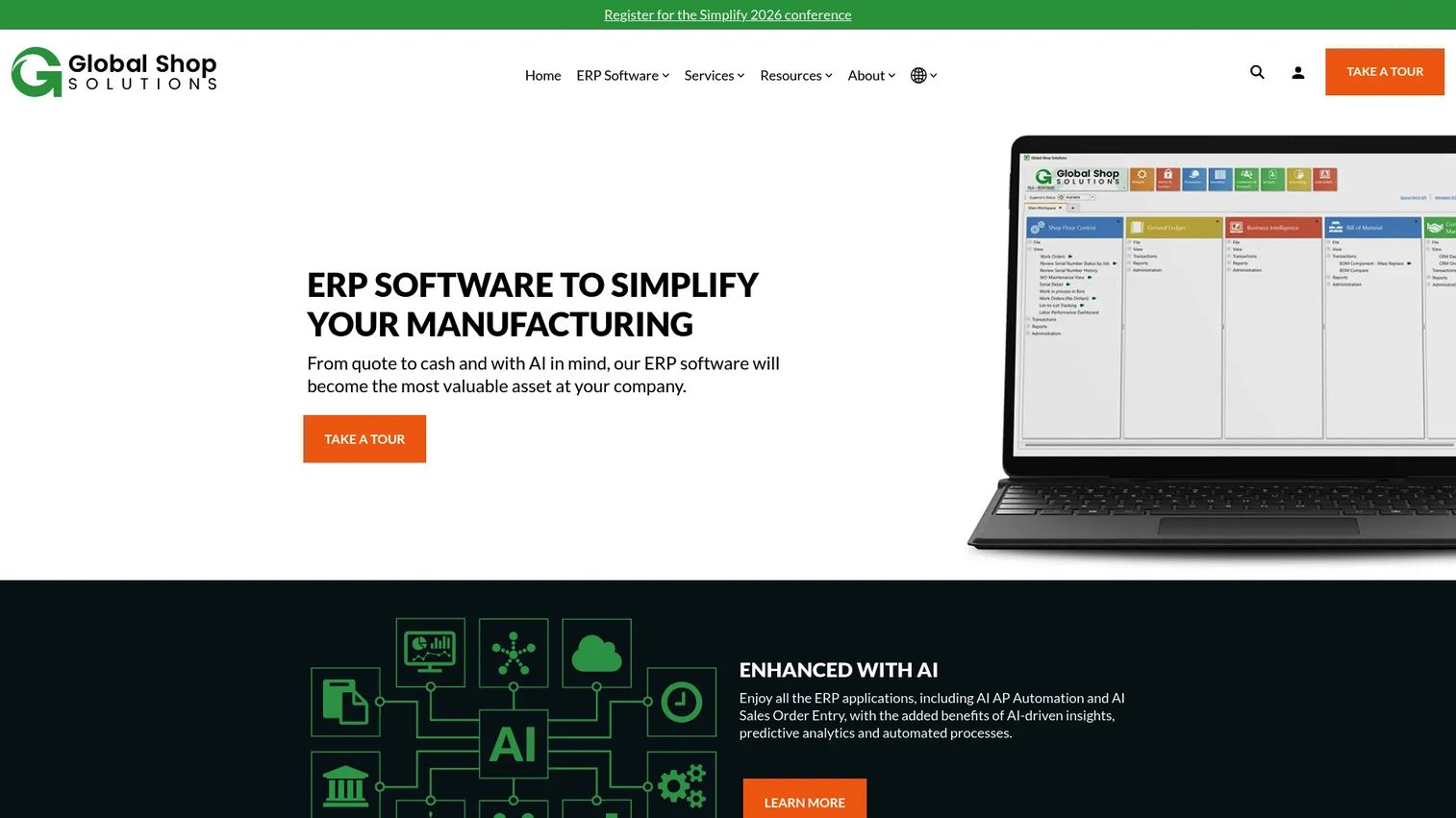 Global Shop Solutions ERP homepage