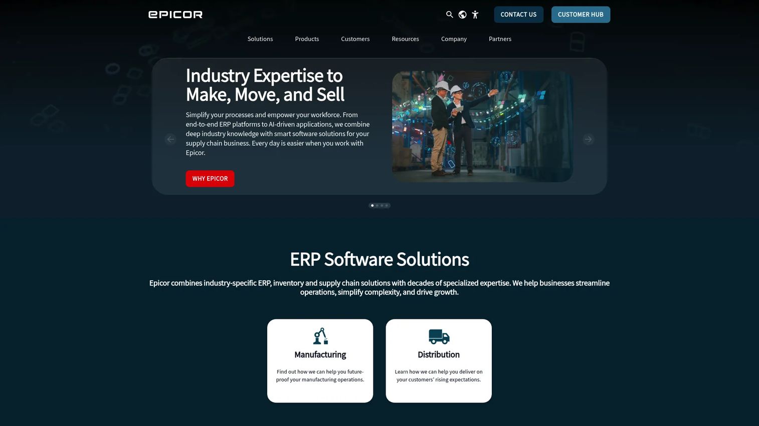 Epicor industry ERP homepage