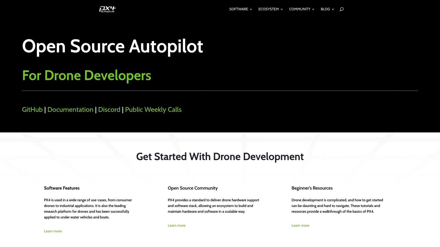 PX4 open-source autopilot flight control software homepage