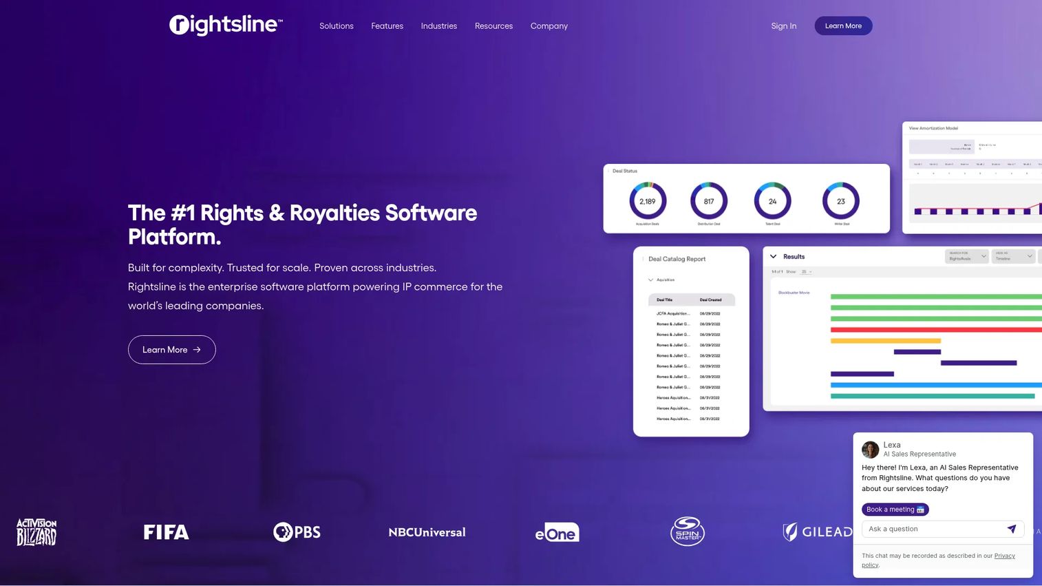 Rightsline rights and royalties management platform homepage