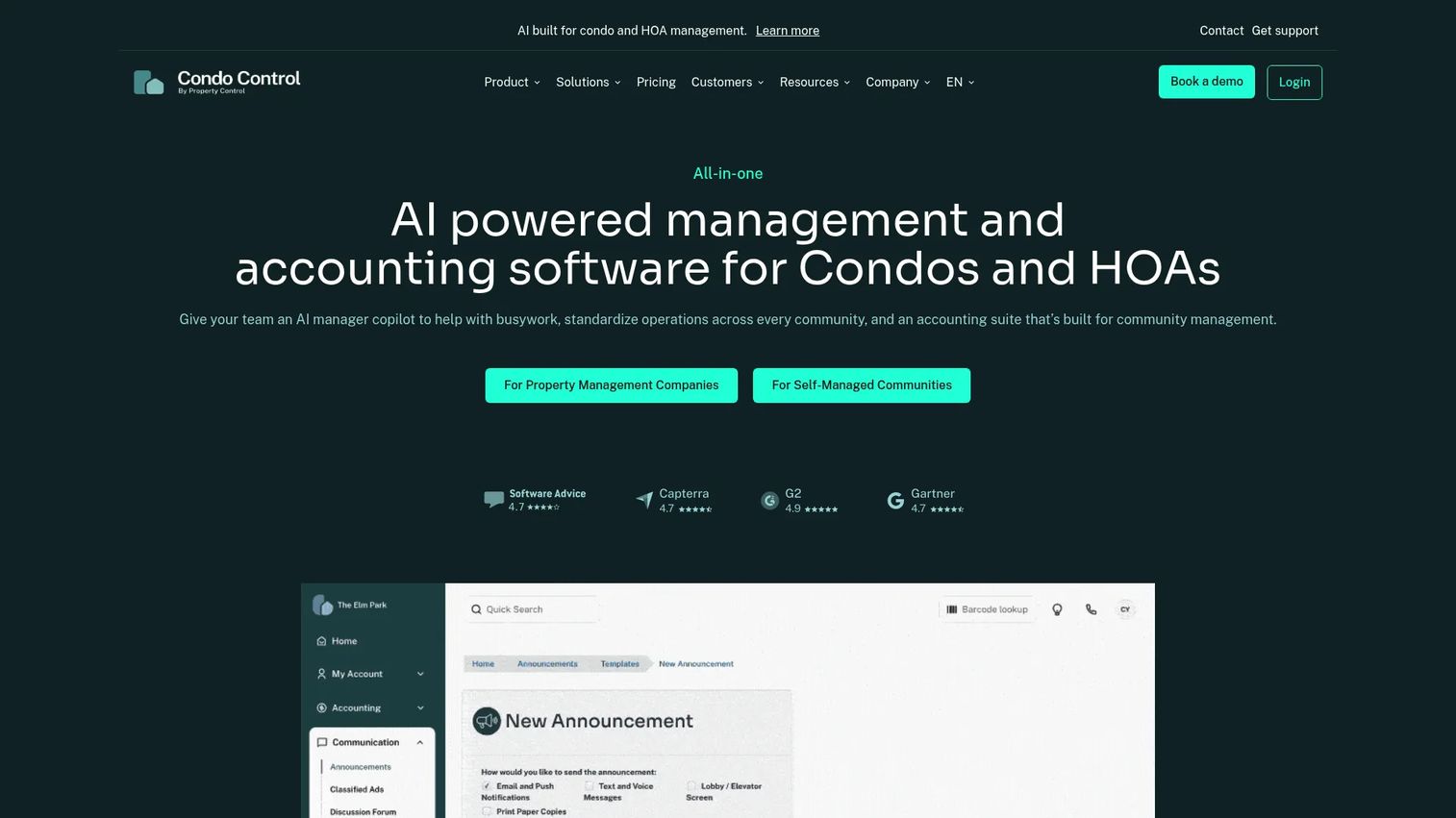 Condo Control community management software homepage