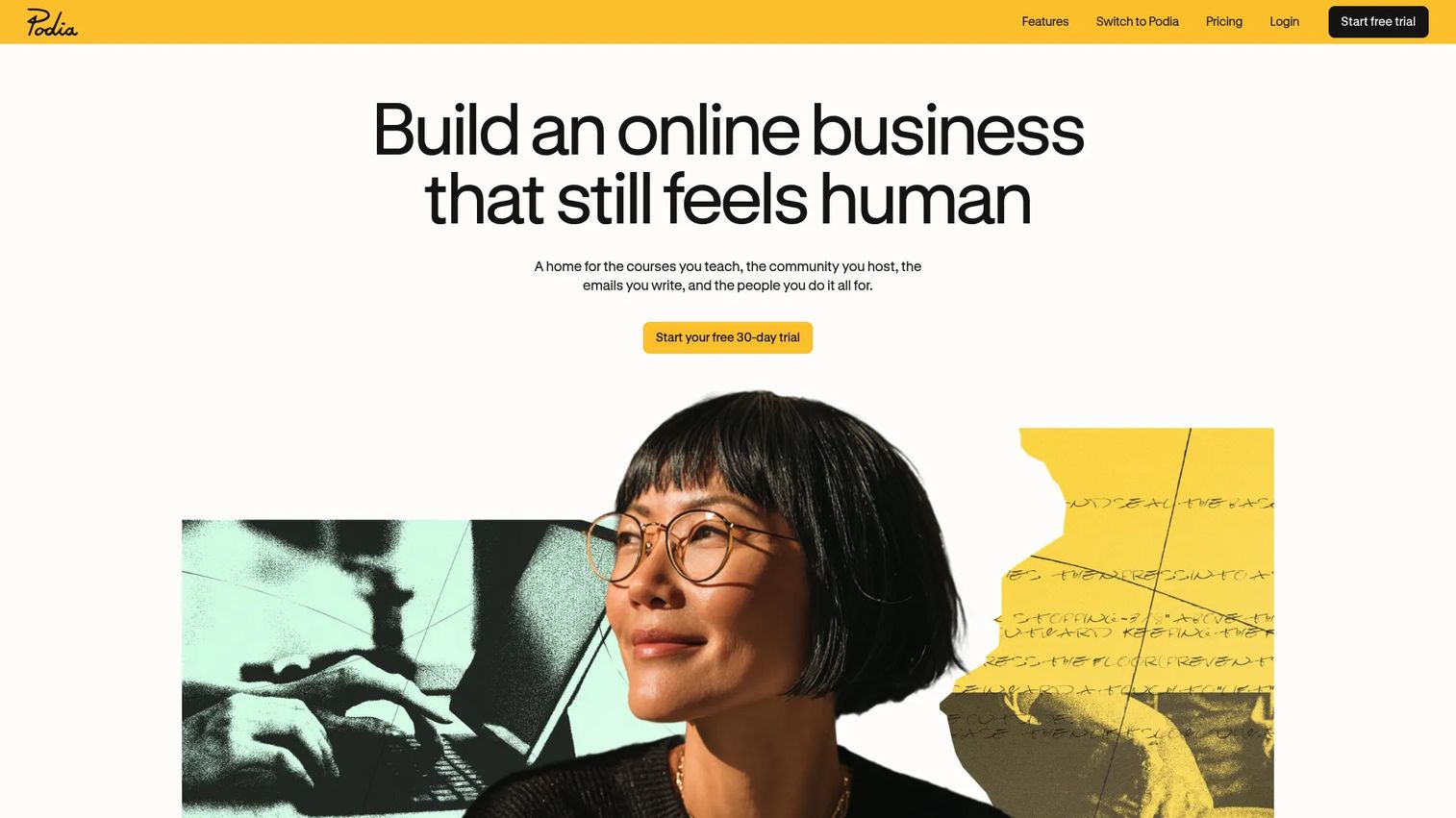 Podia all-in-one creator selling platform homepage