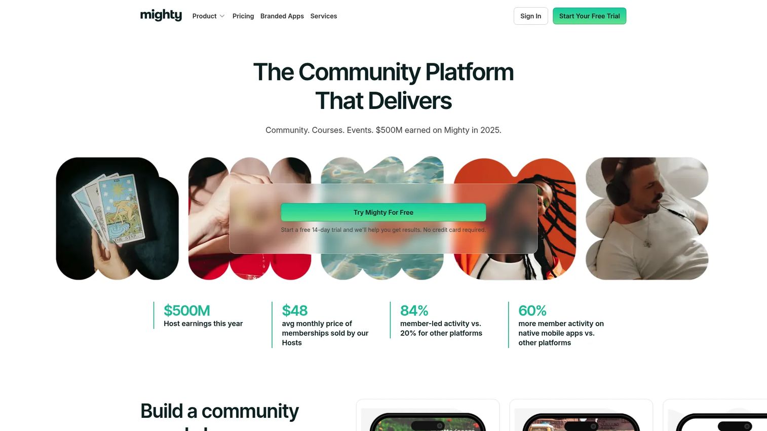 Mighty Networks community platform homepage