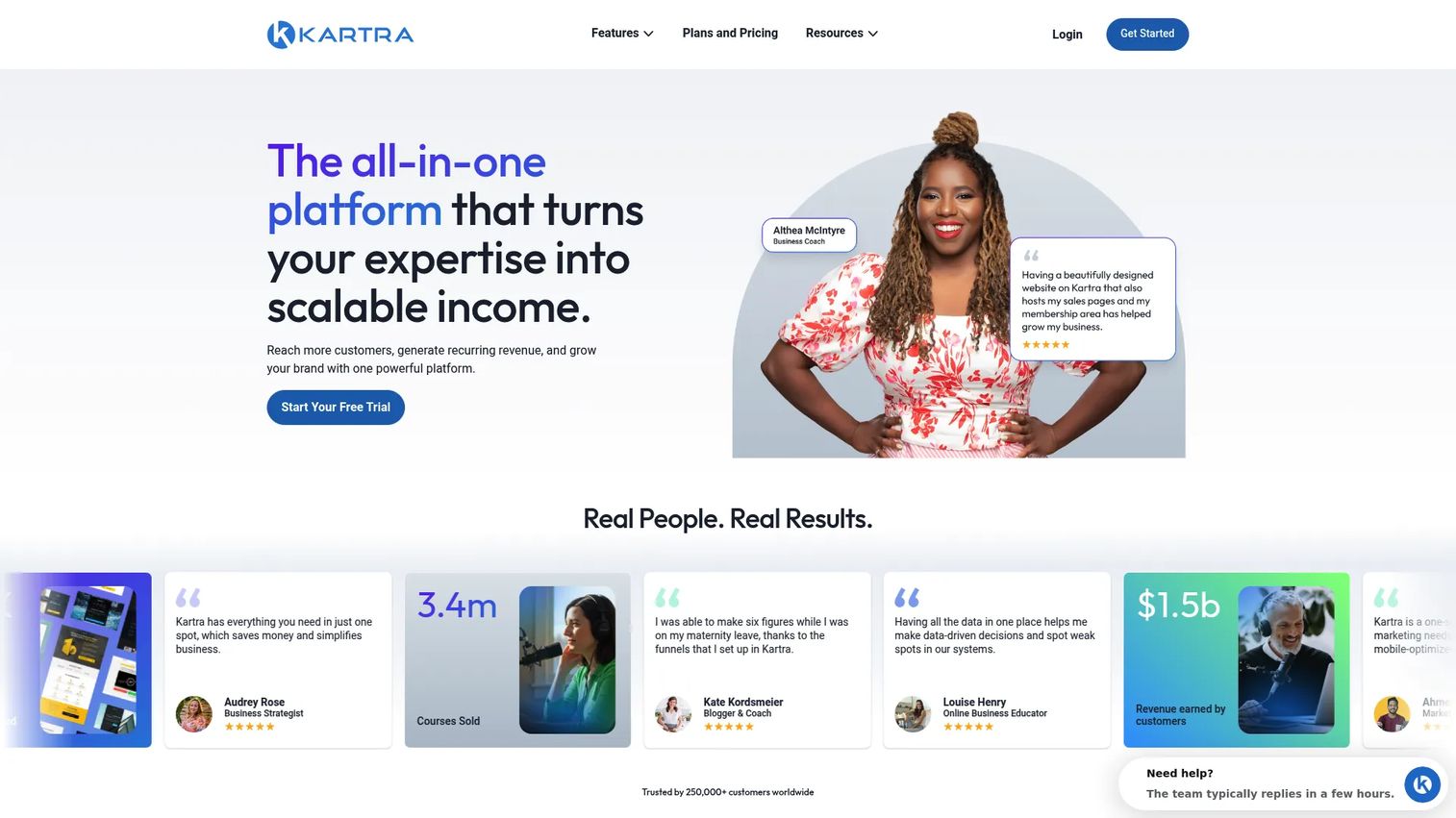 Kartra all-in-one marketing and course platform homepage