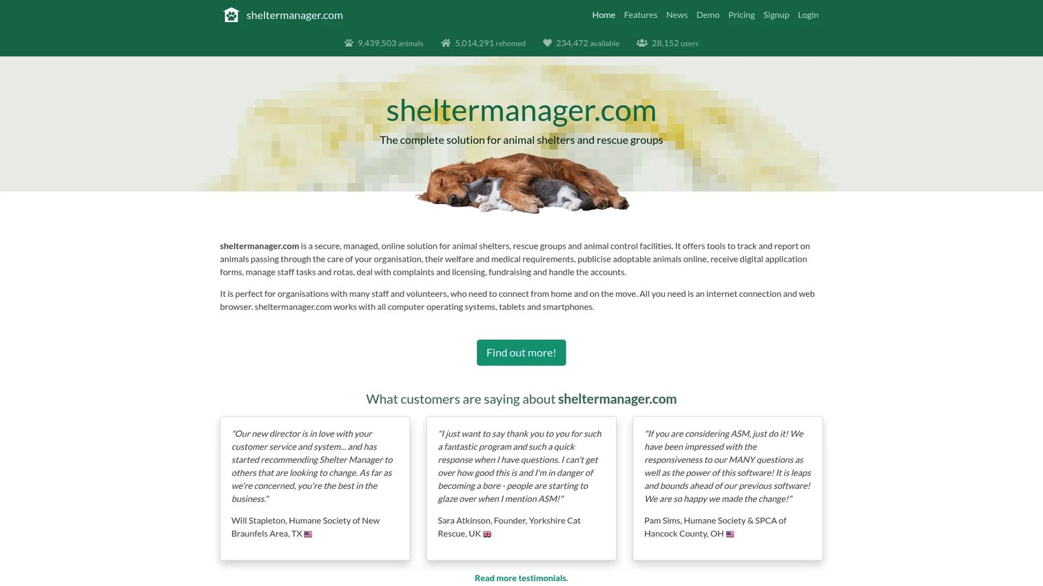 Shelter Manager web-based shelter software homepage