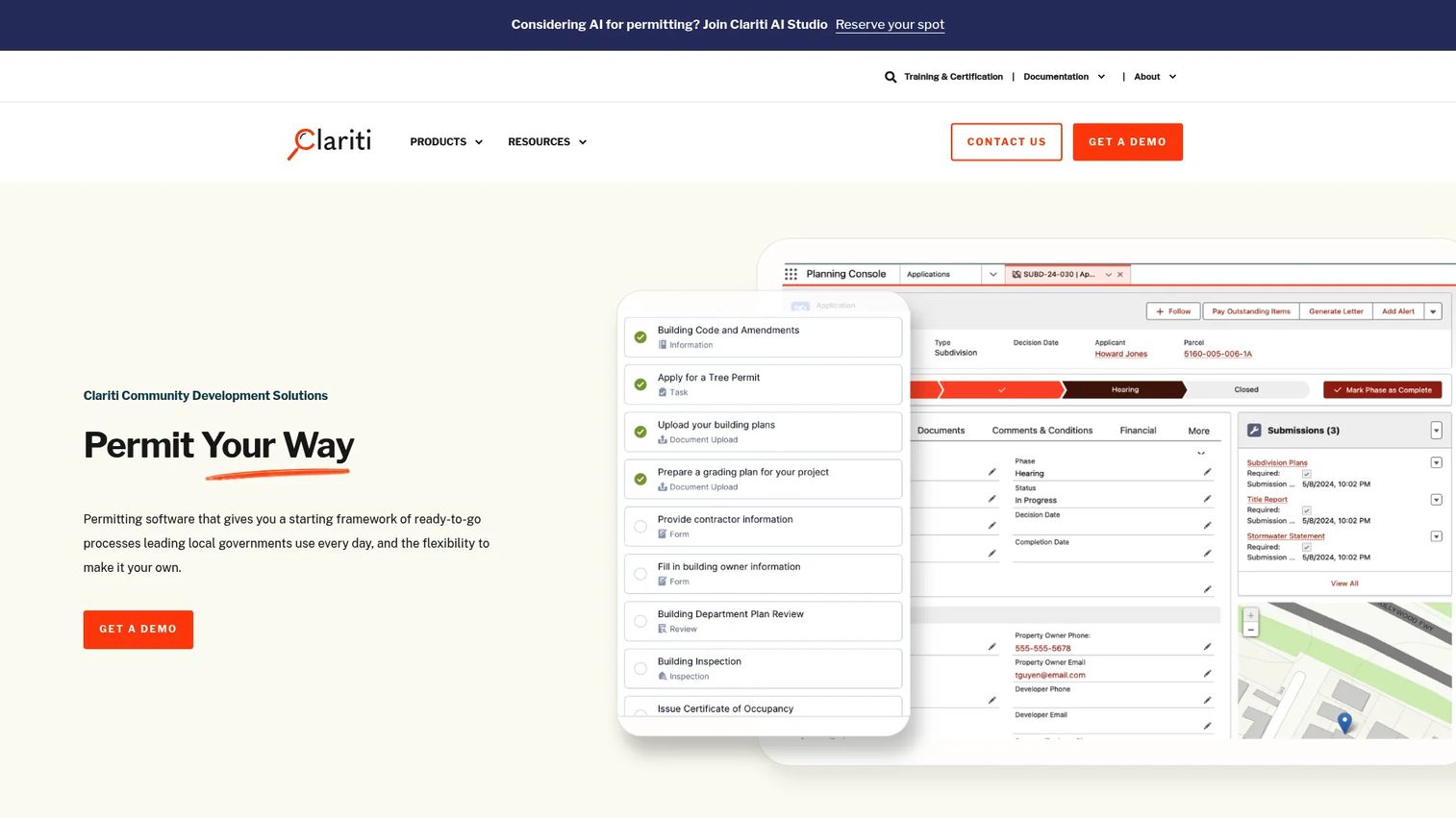 Clariti permitting software page
