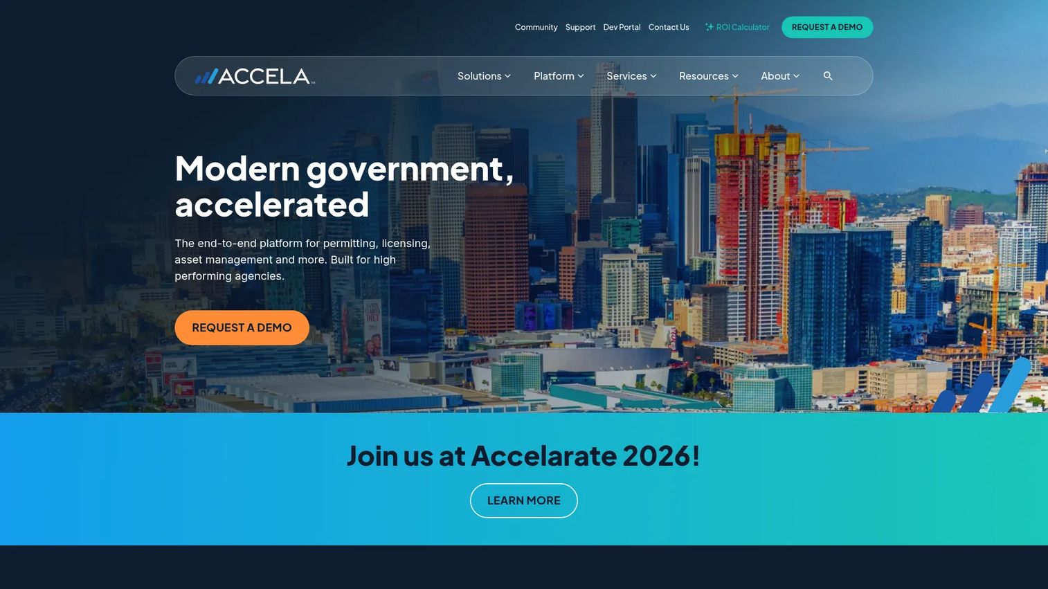 Accela government software platform homepage
