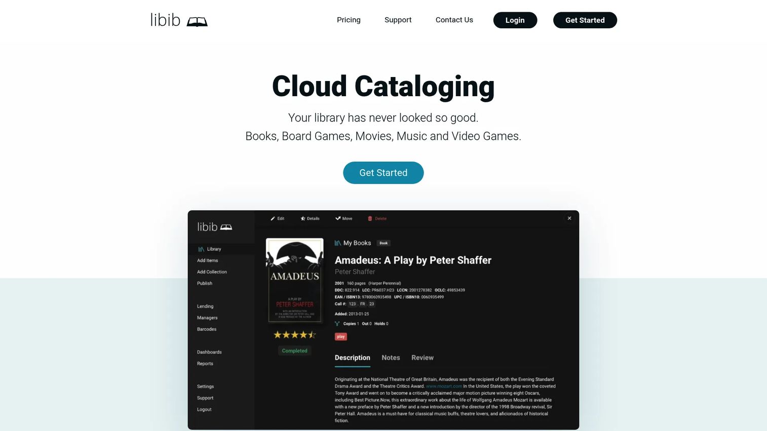 Libib cloud library cataloging interface showing organized media collections