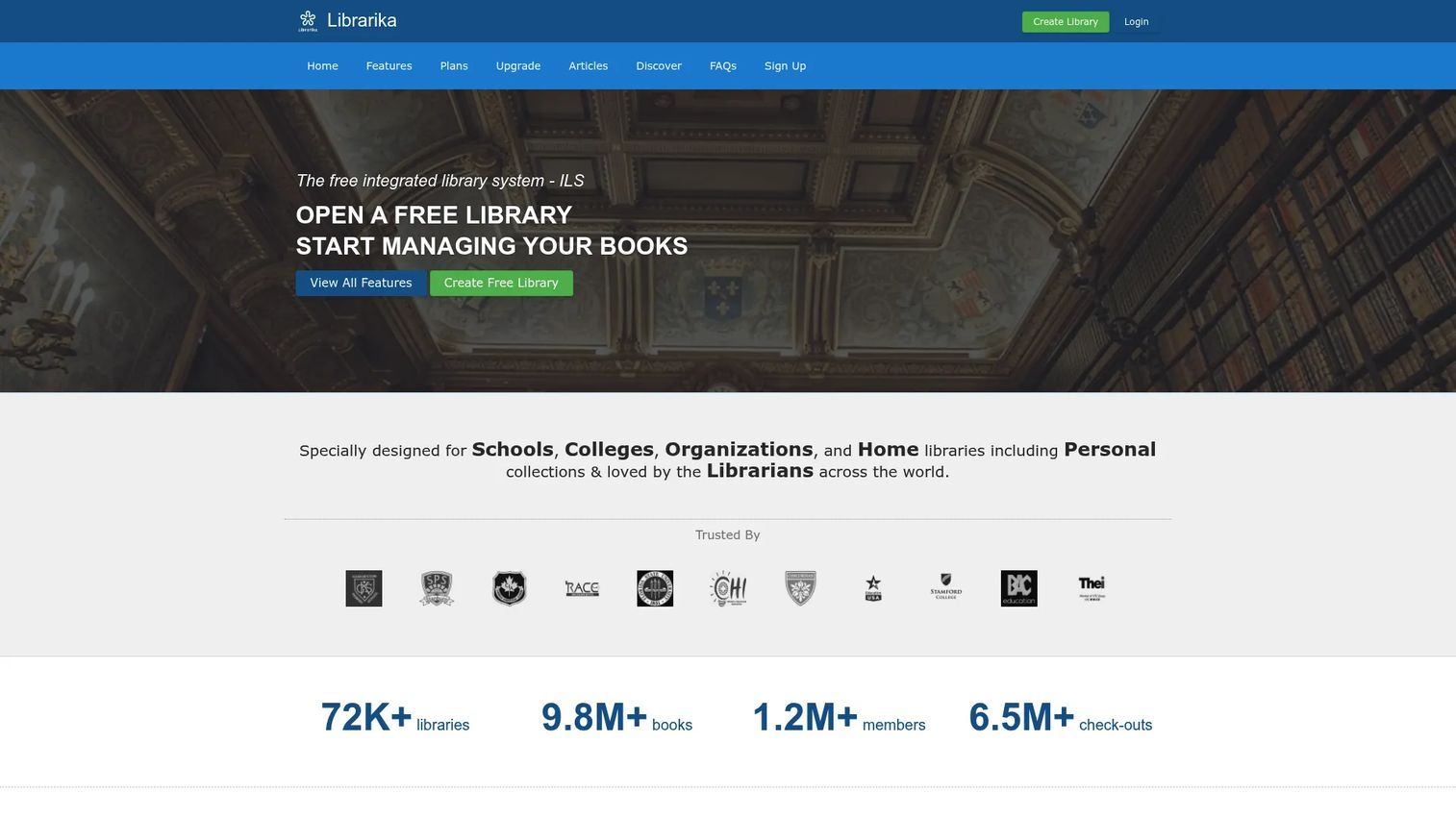 Librarika cloud integrated library system dashboard with OPAC
