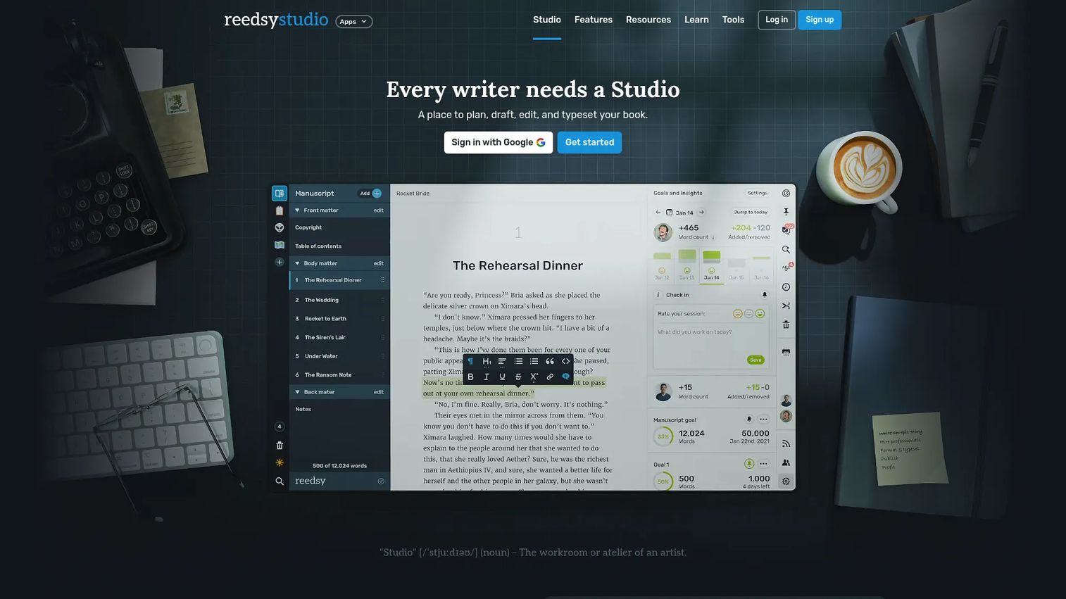Reedsy Studio online writing app