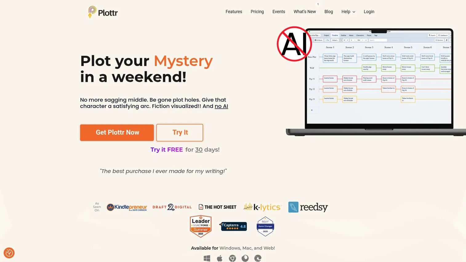 Plottr visual outlining software homepage