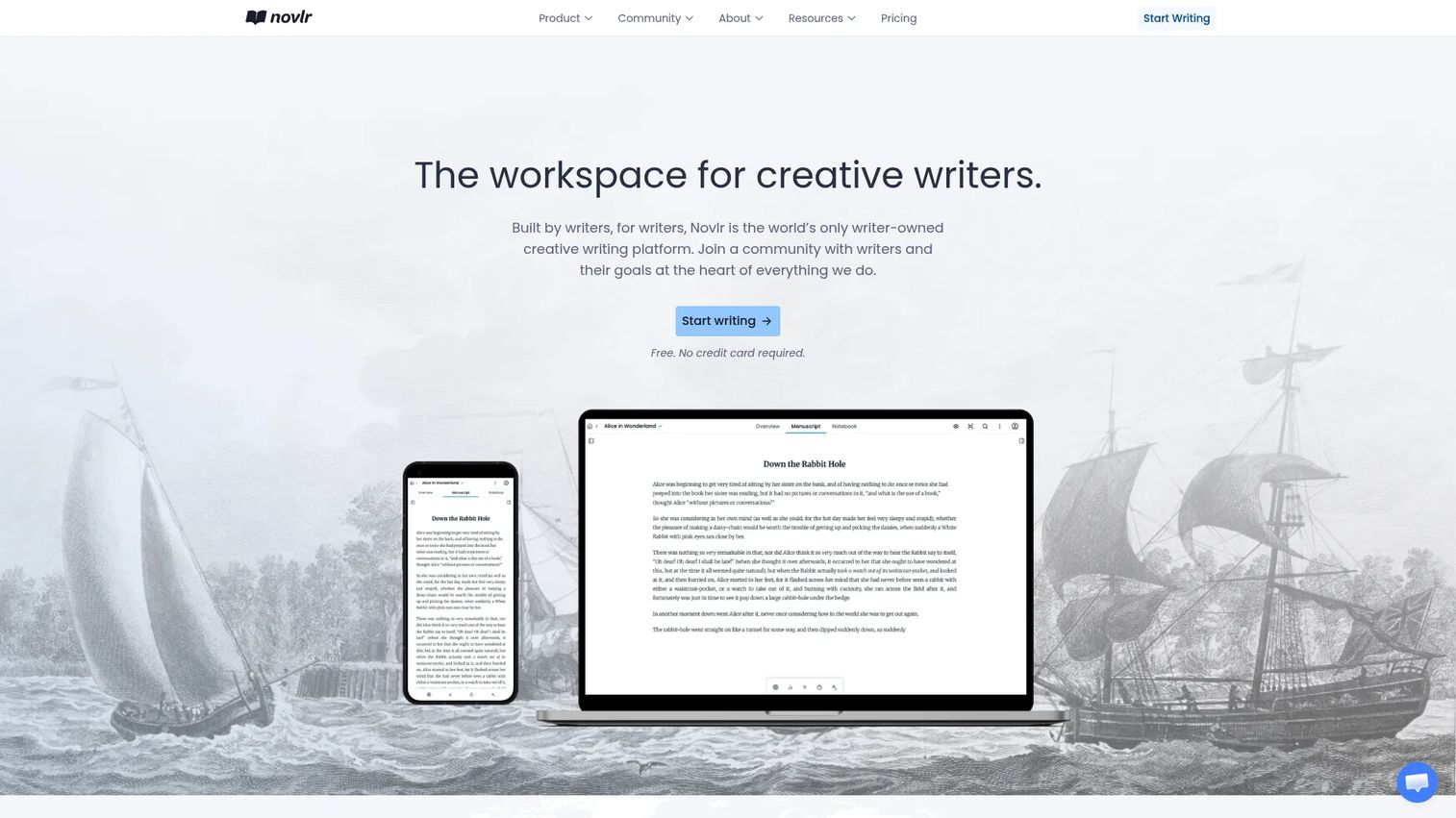 Novlr browser-based creative writing workspace