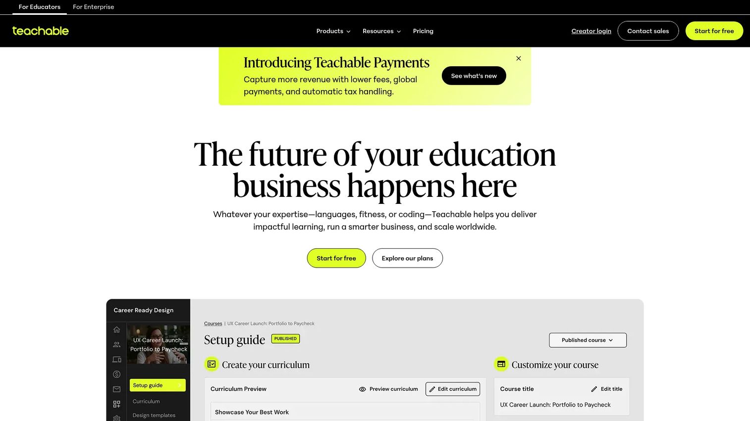 Teachable online course and membership platform