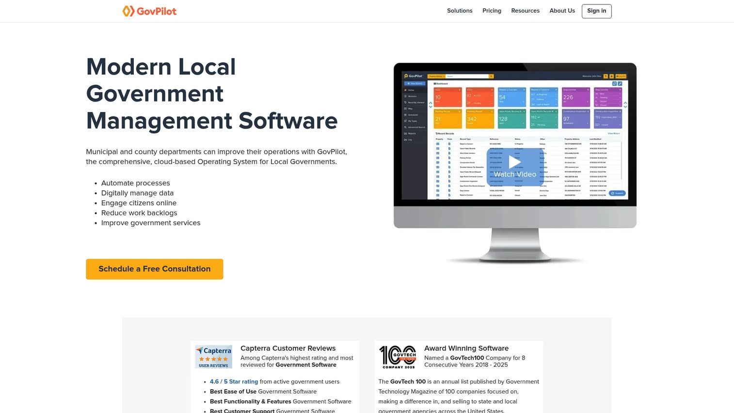 GovPilot cloud-based government management software homepage