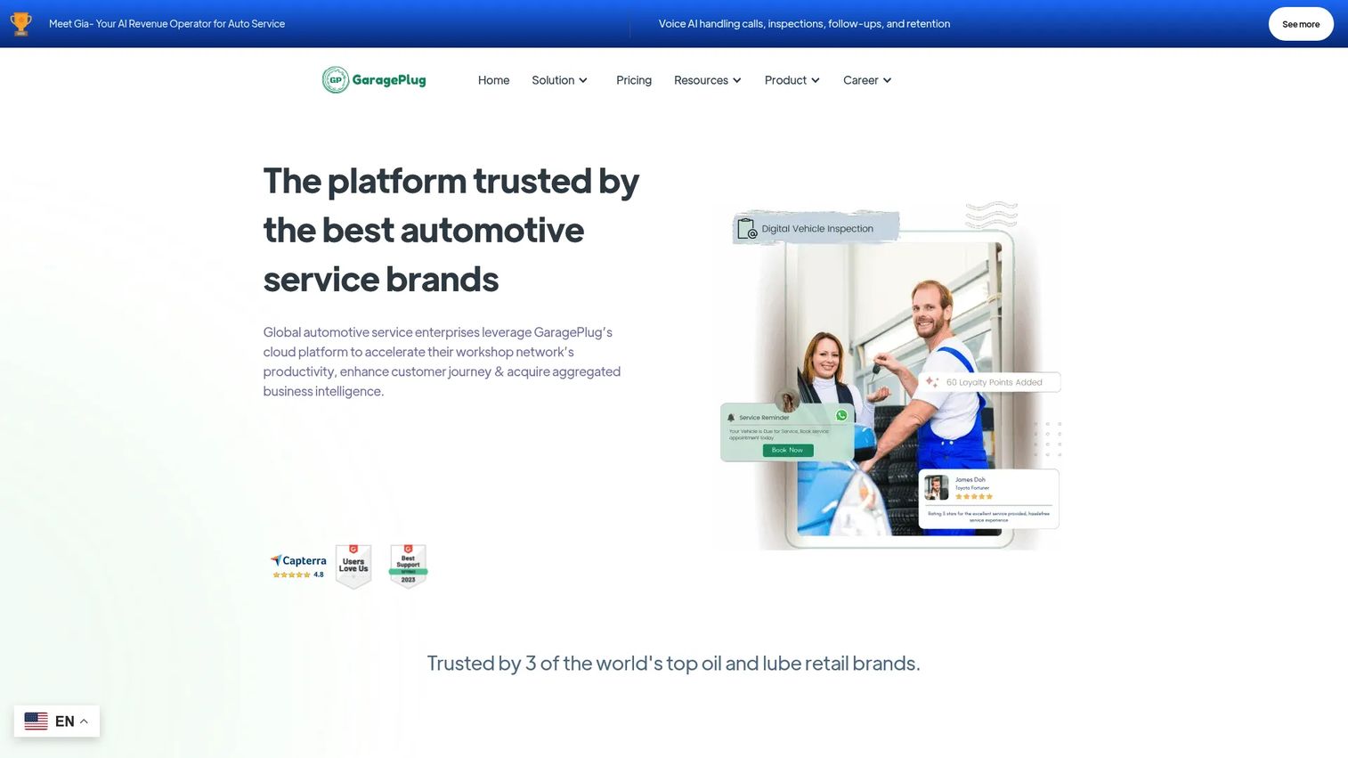 GaragePlug garage management software interface