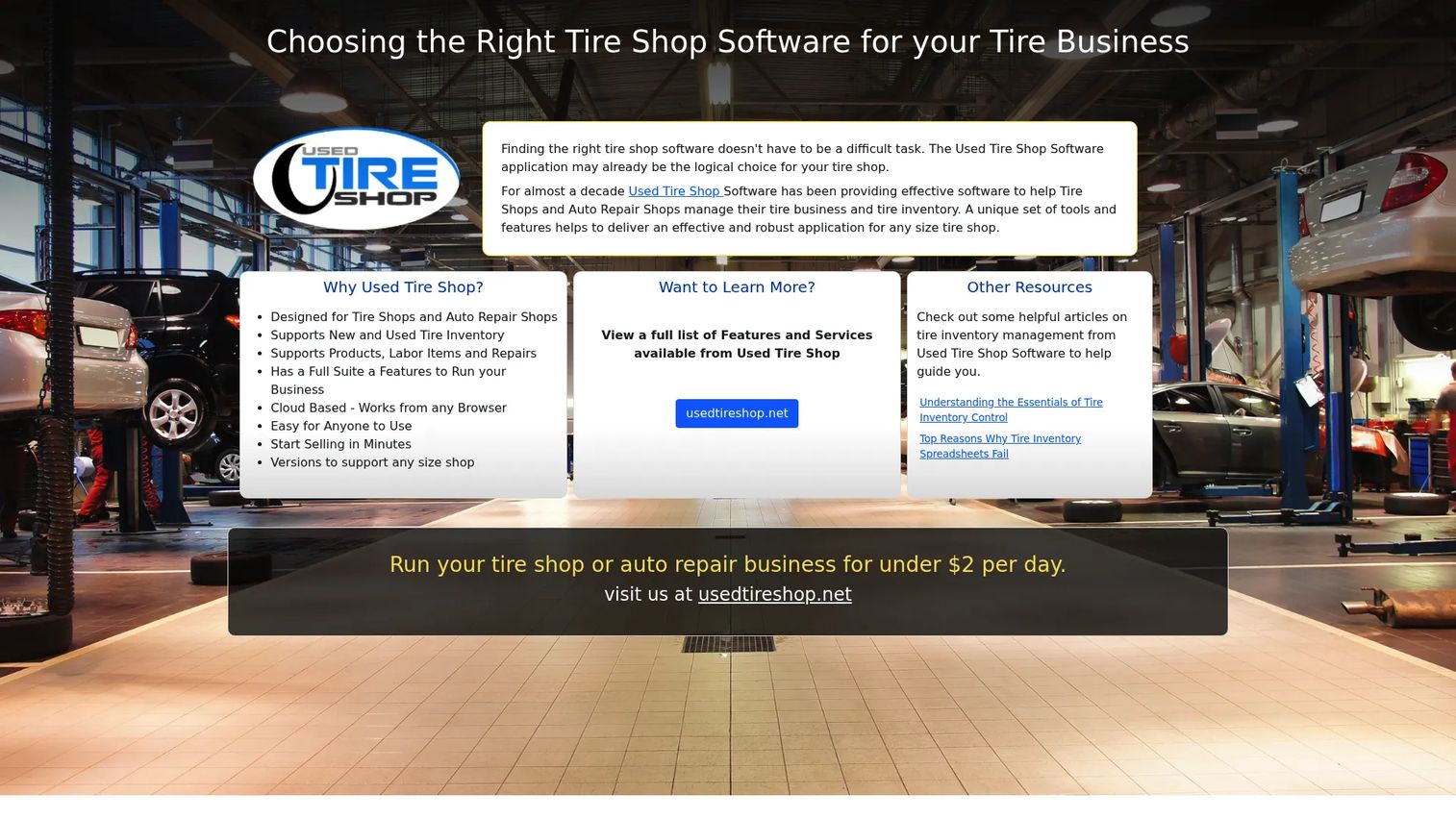 Used Tire Shop software interface showing tire inventory management