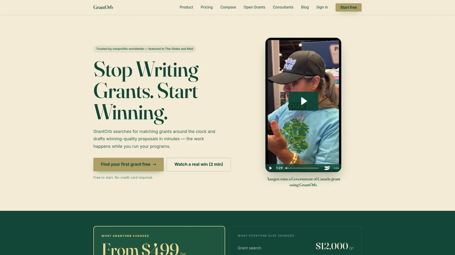 Grant Orb AI grant search and writing platform