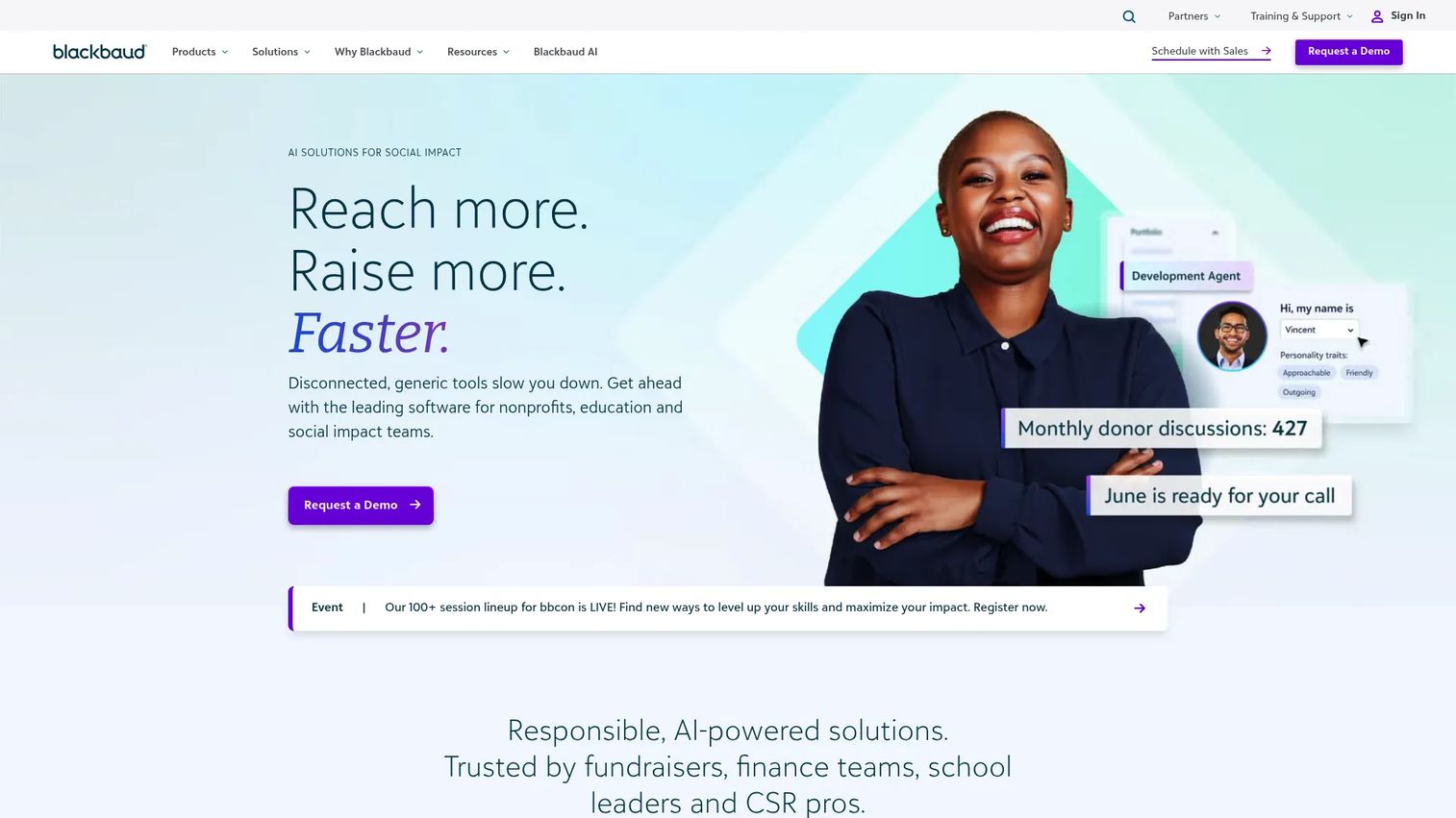 Blackbaud nonprofit software homepage