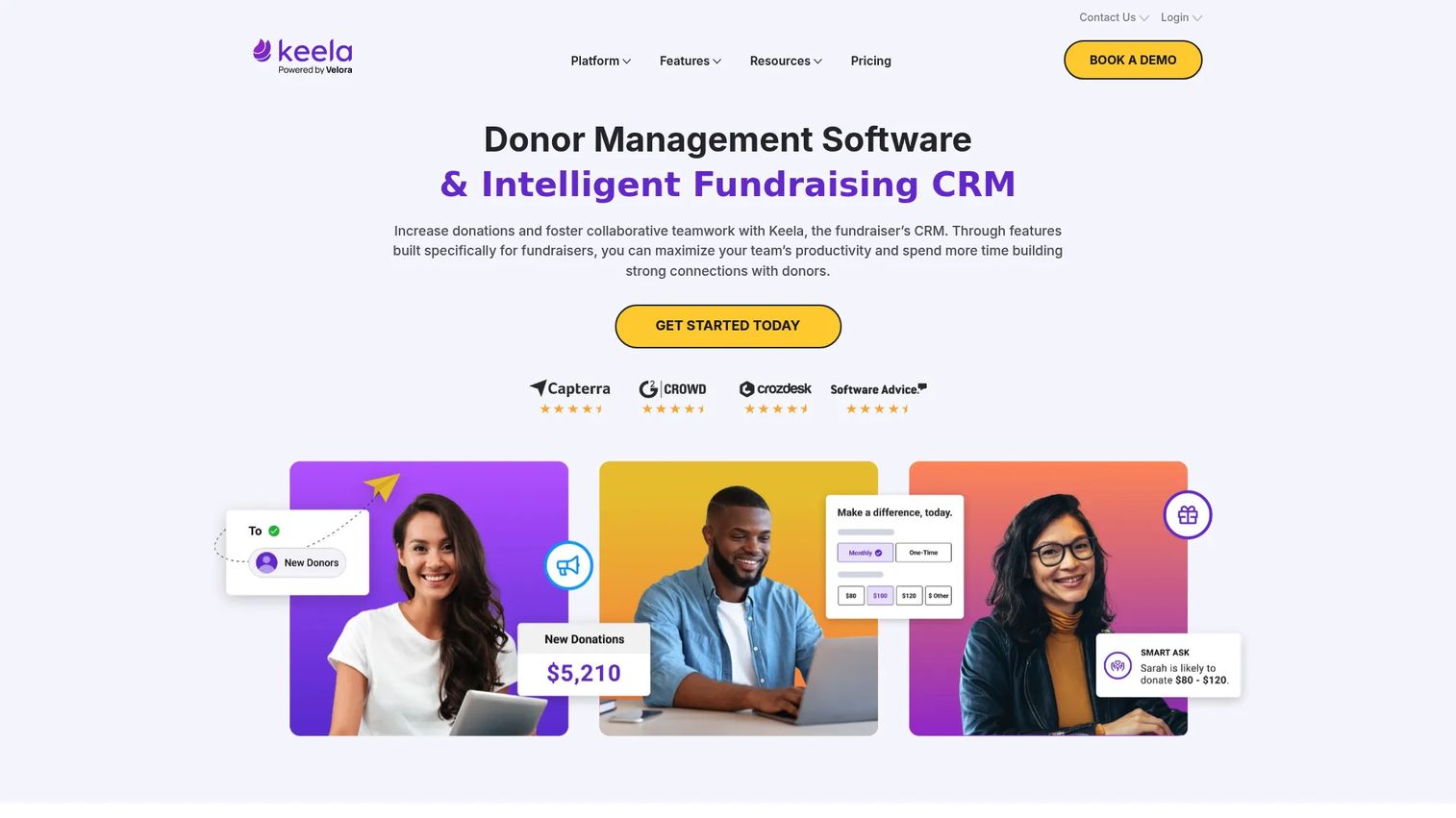 Keela nonprofit donor CRM homepage