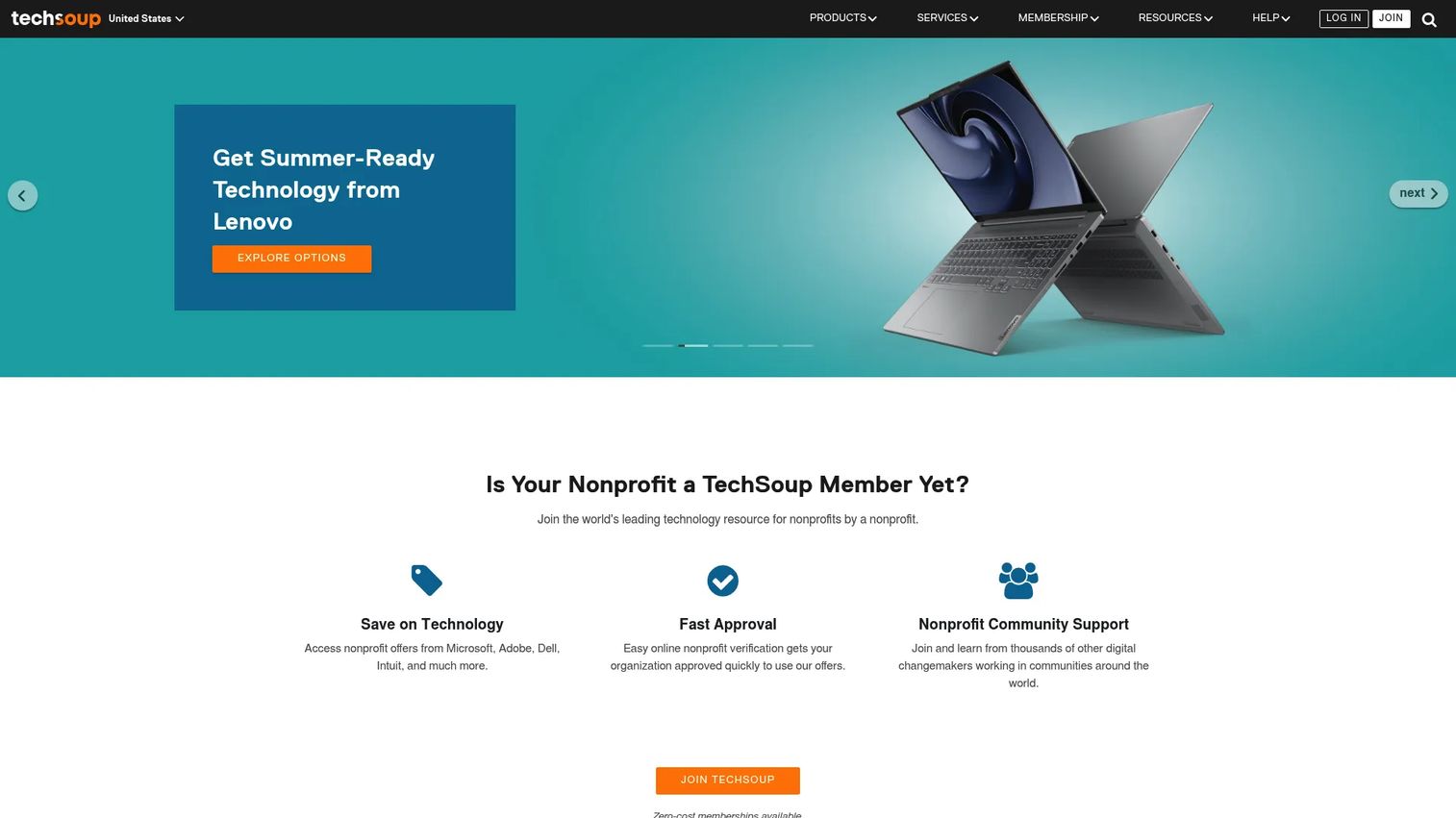 TechSoup nonprofit technology marketplace homepage