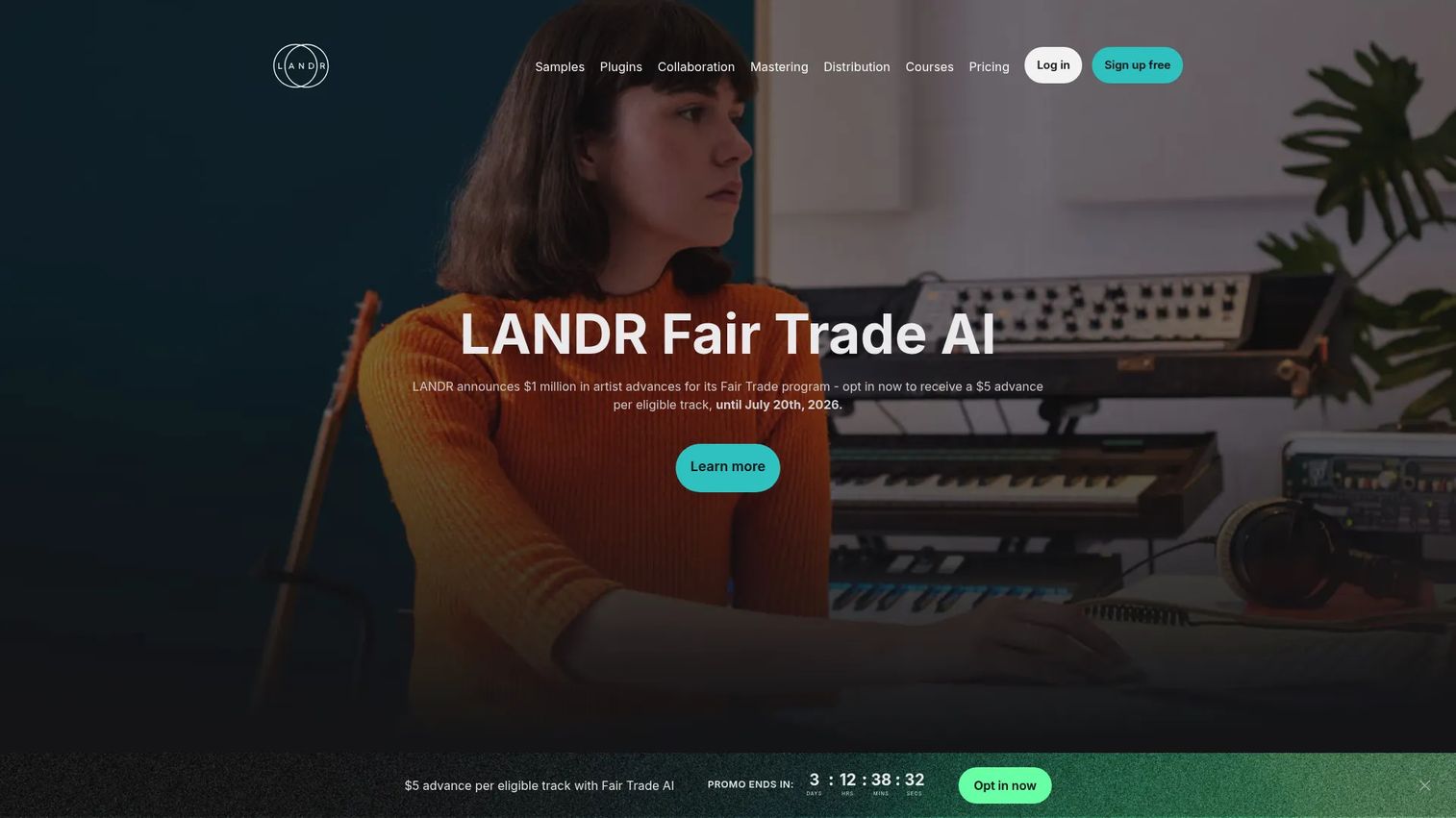 LANDR music distribution and mastering homepage