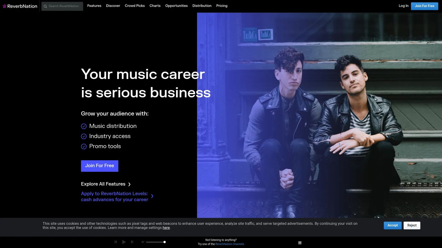 ReverbNation music distribution homepage