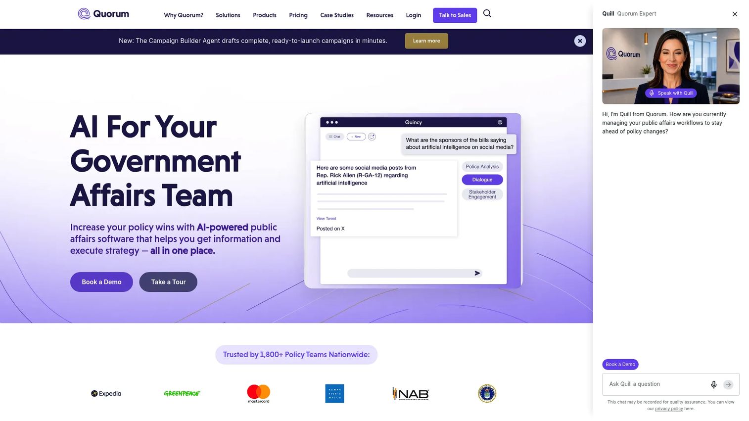 Quorum public affairs platform homepage