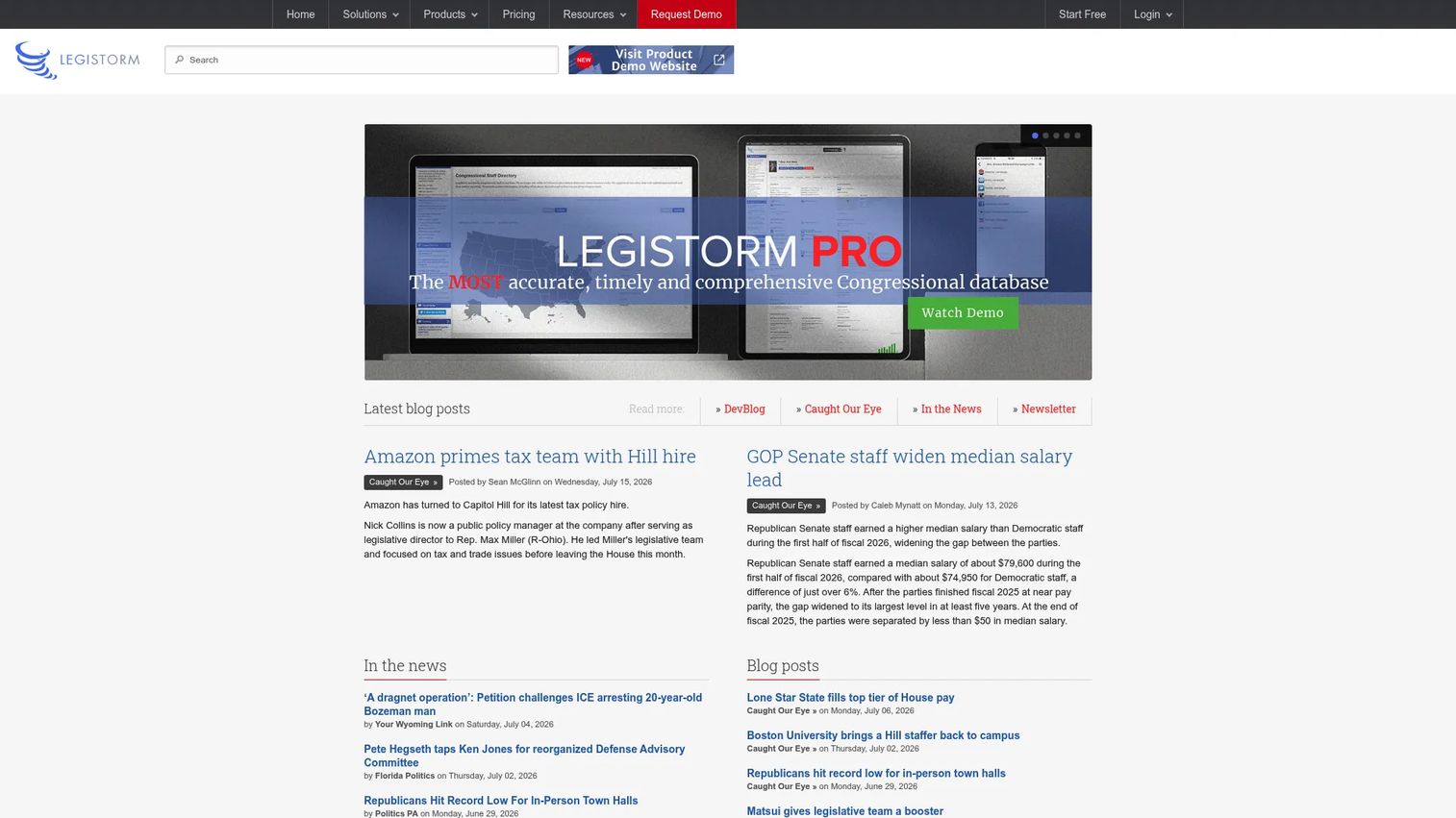 LegiStorm public affairs platform homepage