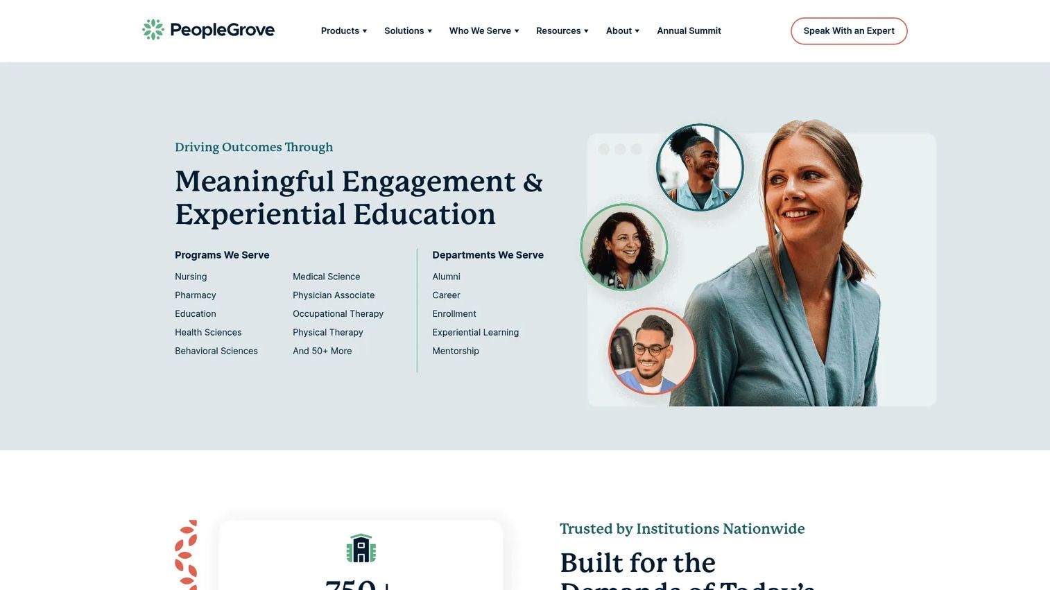 PeopleGrove alumni and mentorship engagement platform homepage