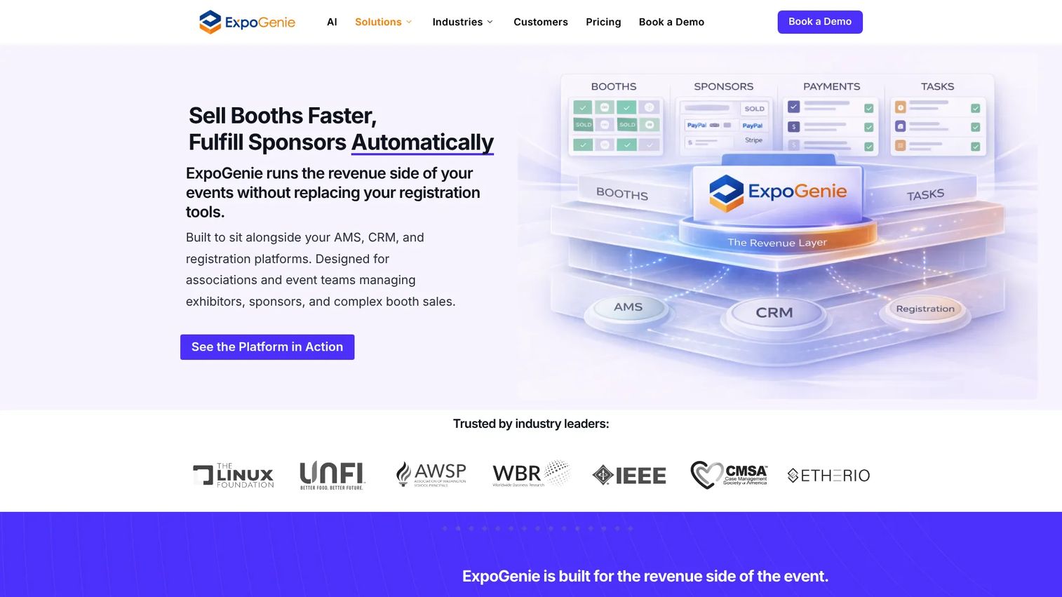 ExpoGenie exhibitor and sponsor management software homepage