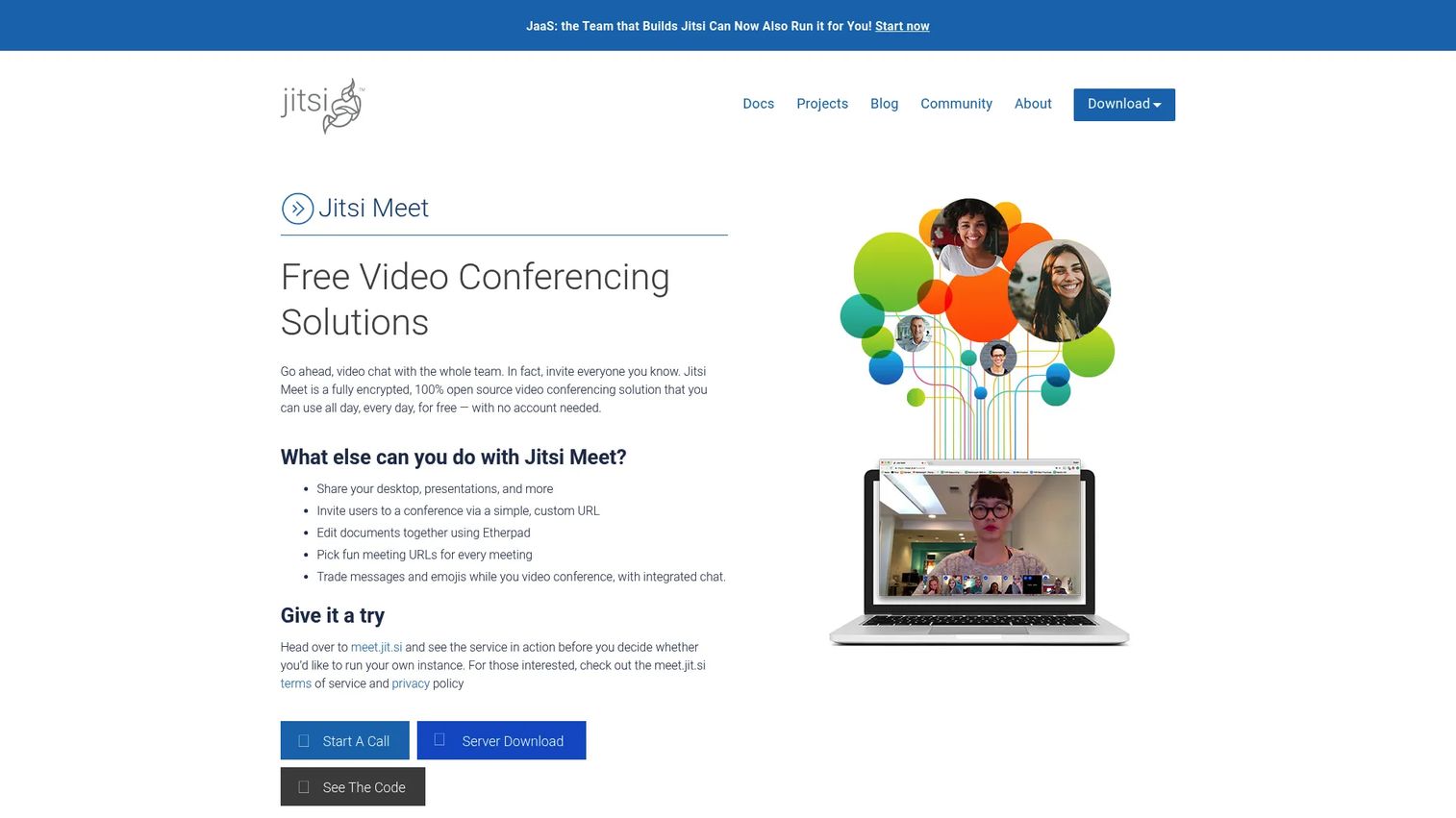 Jitsi Meet open-source video conferencing homepage