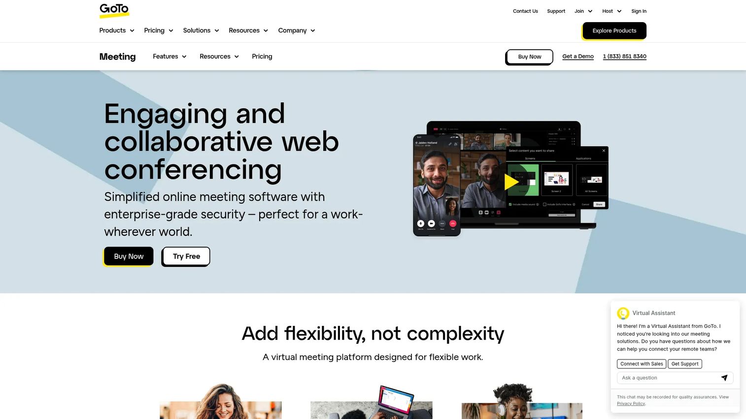 GoTo Meeting online meeting software with screen sharing and transcription