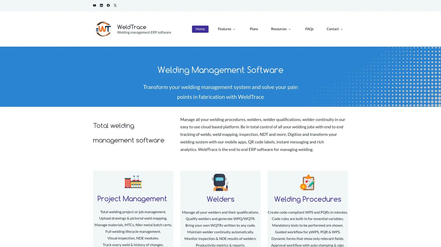 WeldTrace welding management software homepage