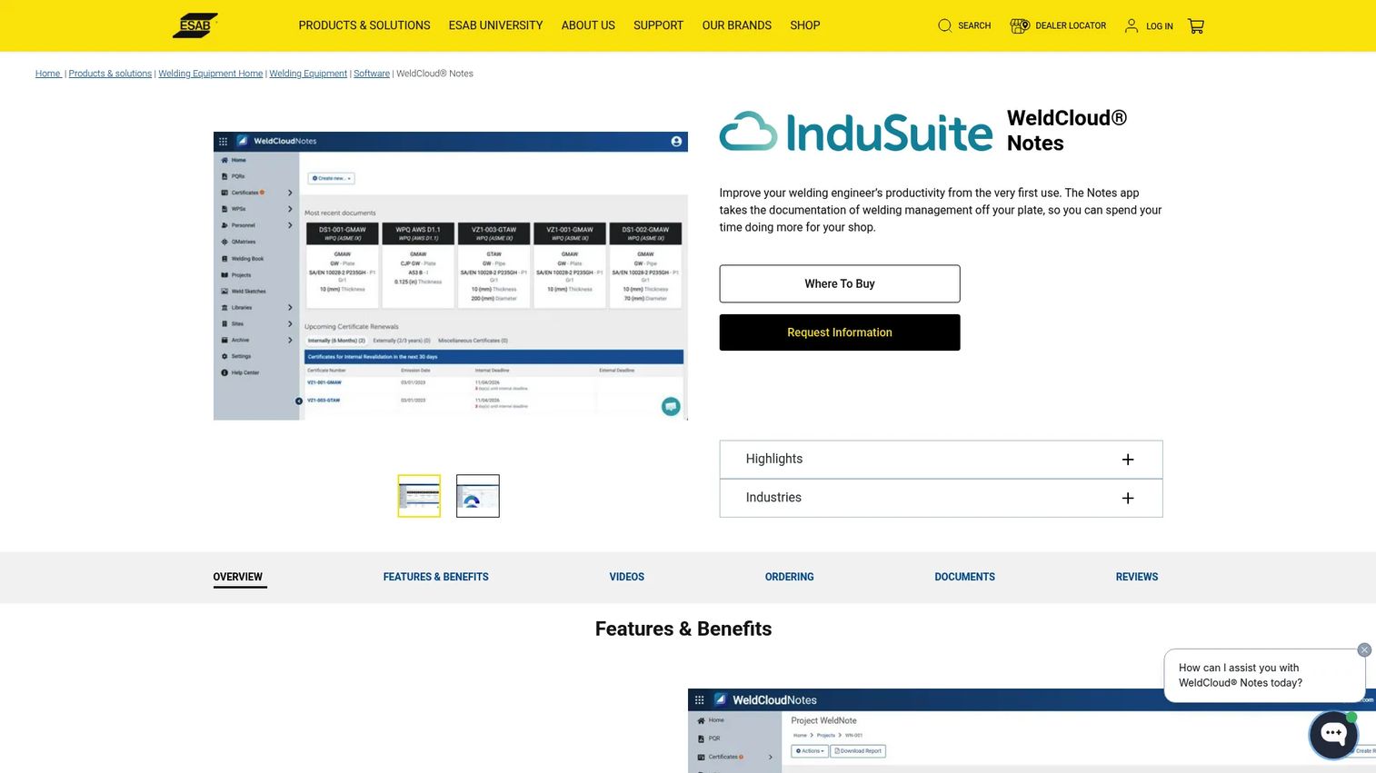 WeldCloud welding documentation software page