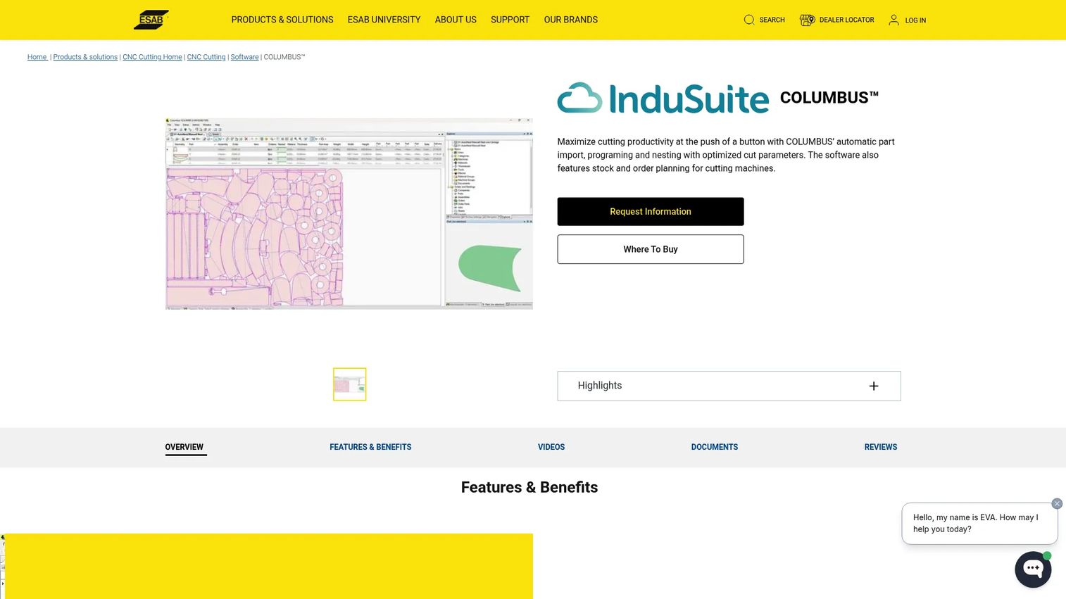Columbus III CAD/CAM nesting software page