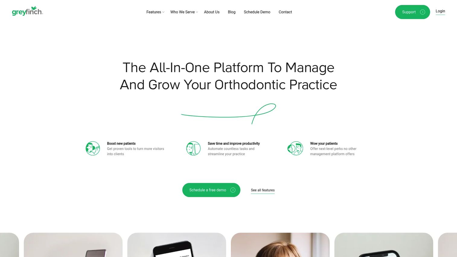 Greyfinch cloud-based orthodontic practice management software homepage