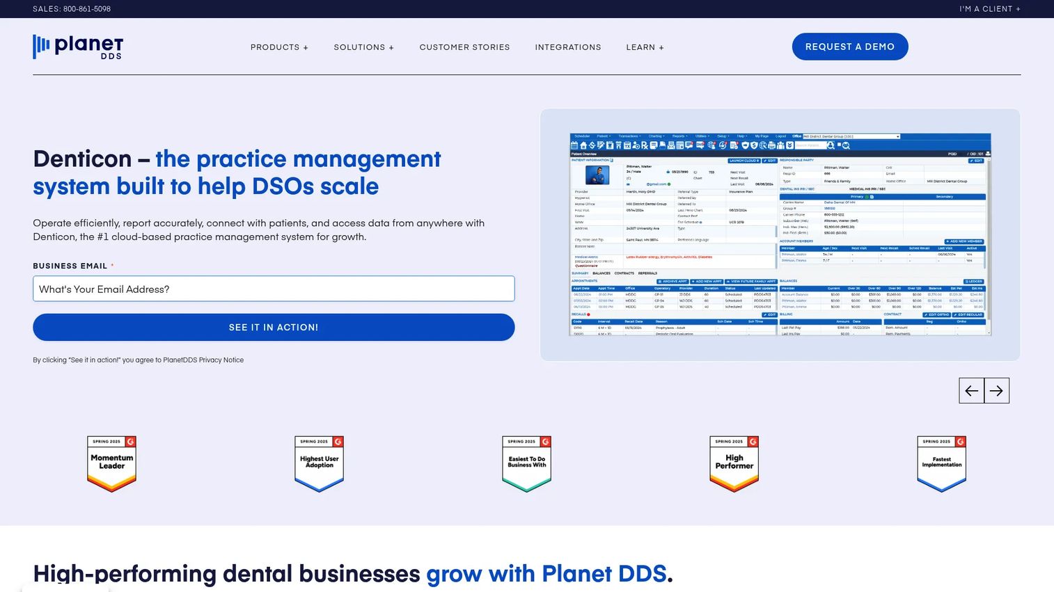 Planet DDS Denticon cloud dental practice management software homepage