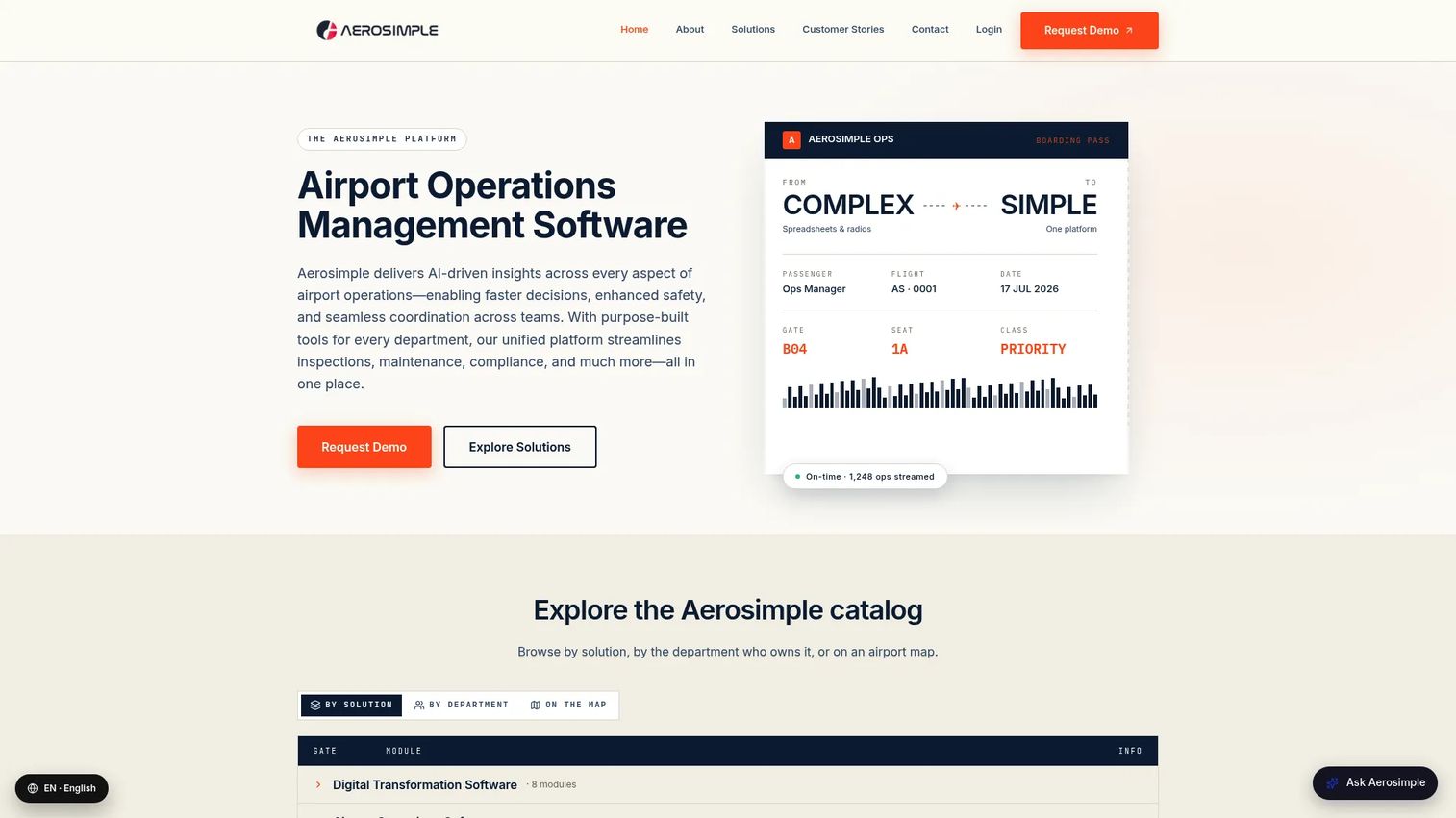 Aerosimple airport operations management software homepage