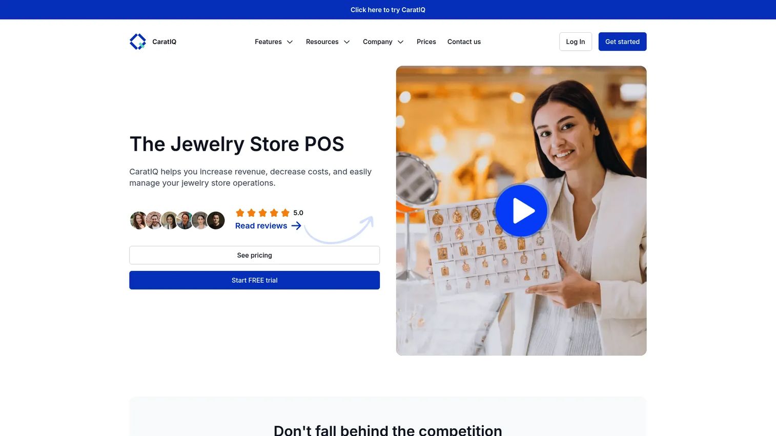 CaratIQ all-in-one jewelry store software homepage