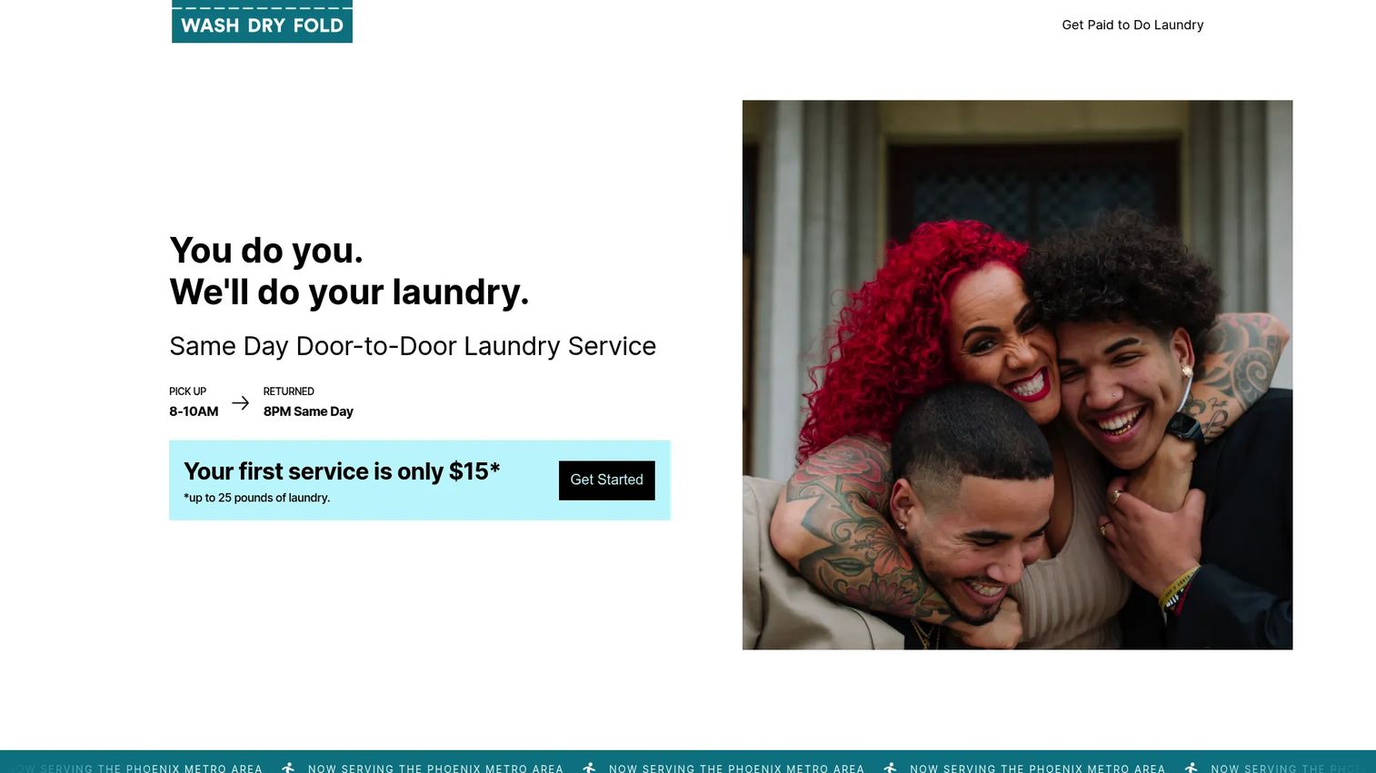 WashDryFold door-to-door laundry service homepage