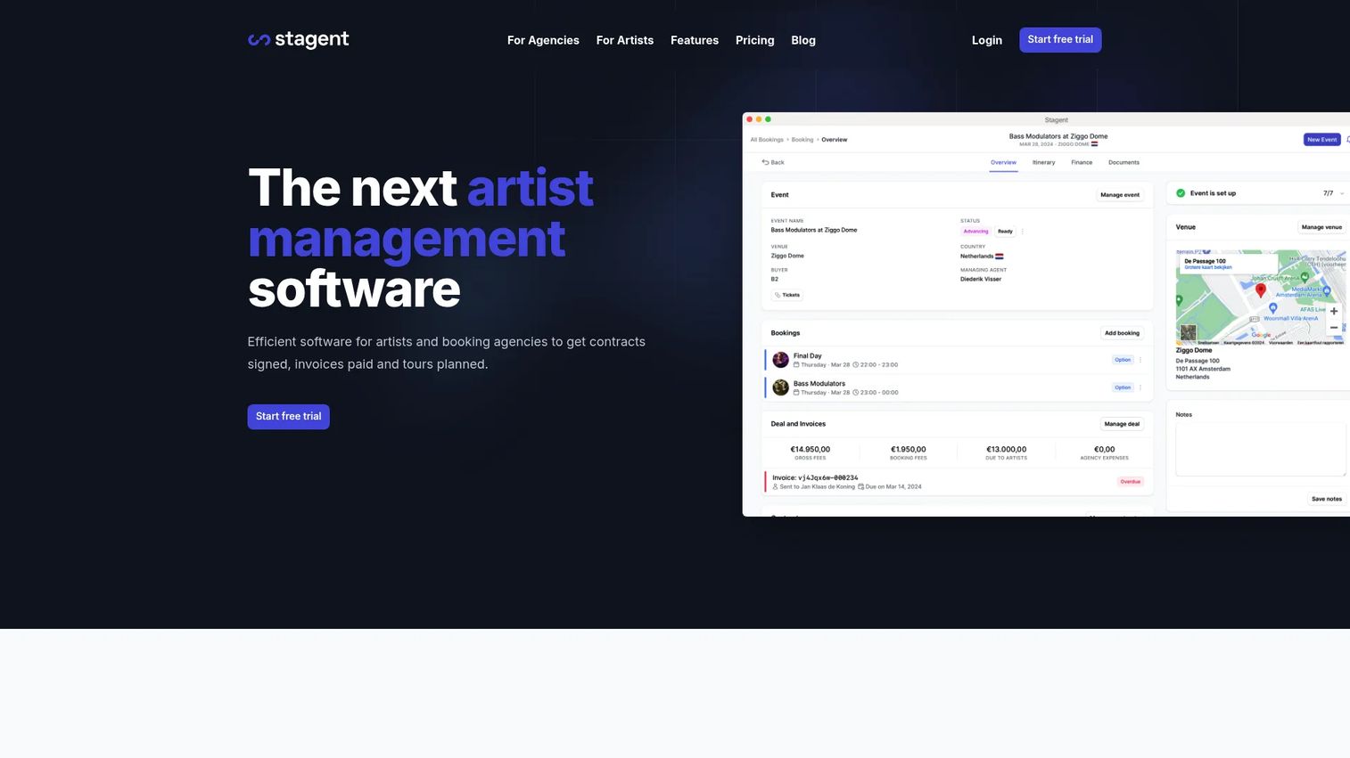 Stagent booking agency software