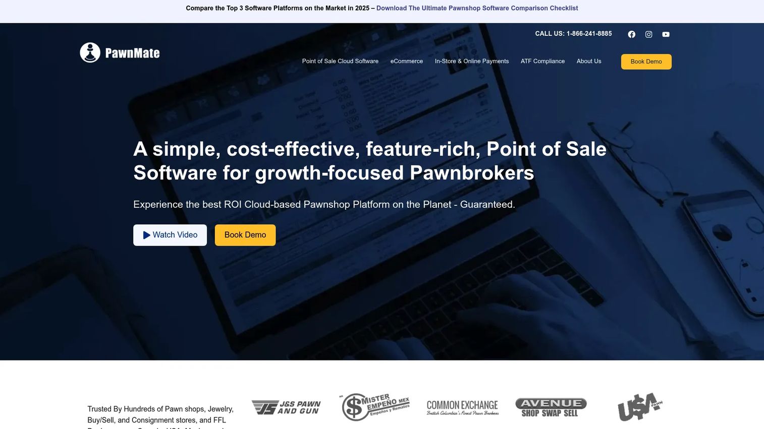 PawnMate cloud pawn shop point-of-sale software homepage