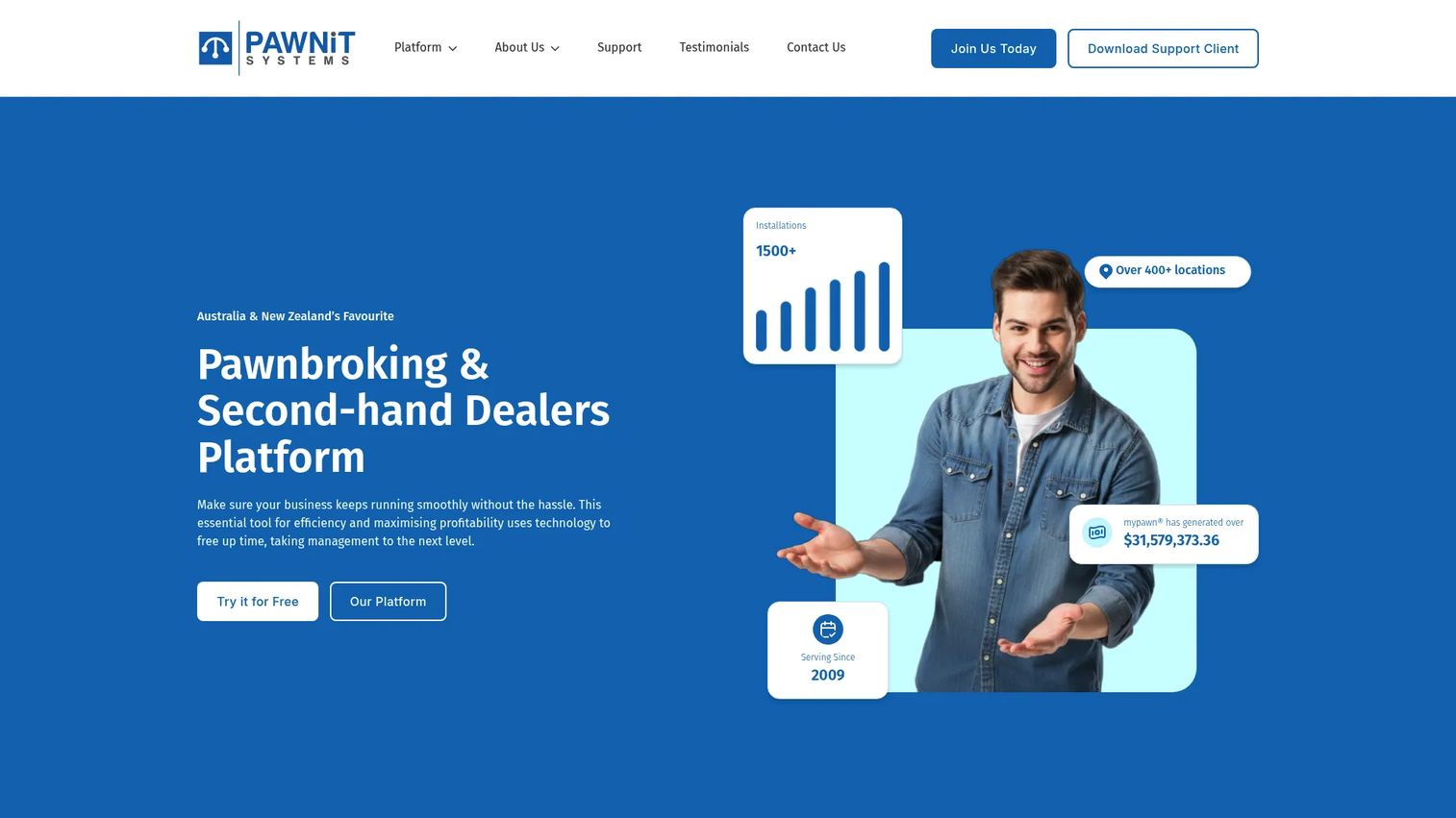 Pawnit Systems cloud pawnbroker software homepage