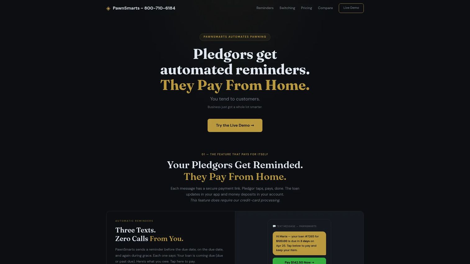 PawnSmarts pawn shop management software homepage