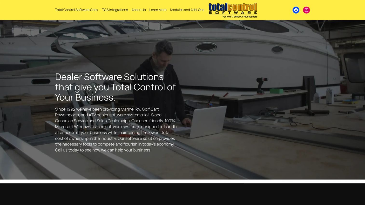 Total Control dealership management software homepage