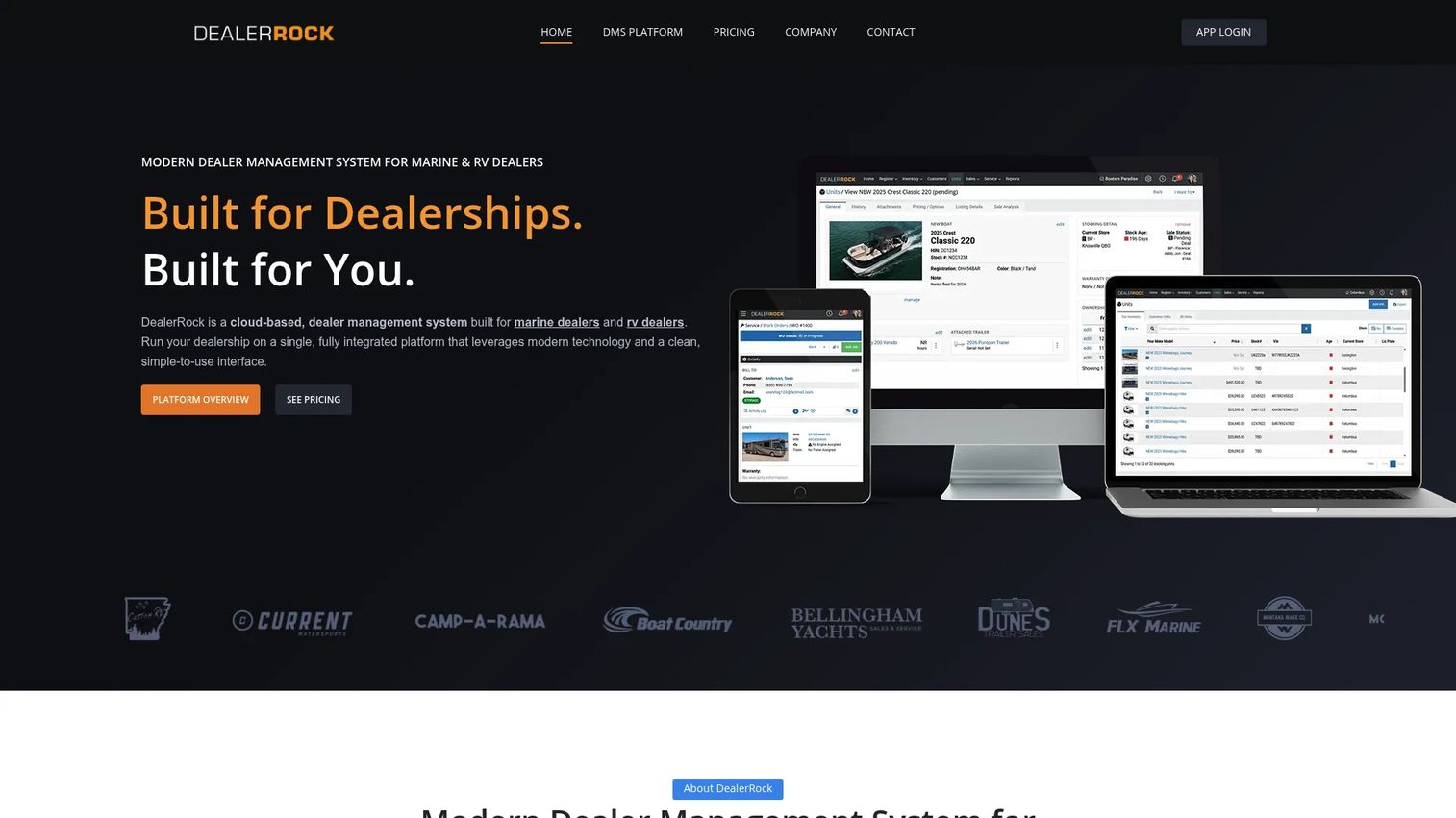 DealerRock RV dealer management software homepage