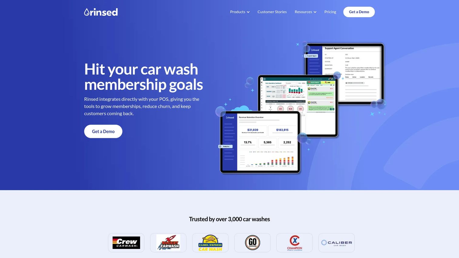 Rinsed car wash CRM homepage
