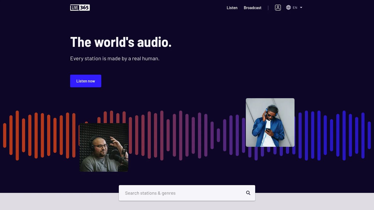 Live365 internet radio platform homepage